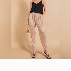 NWT Kori Brand. Rose Gold Sequin Joggers Sz L Fits Roomy.